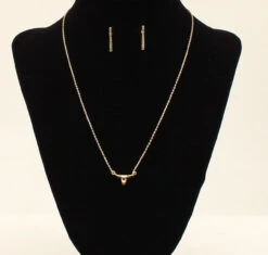M&F Blazin Roxx Gold Longhorn Bar Necklace & Earring Set