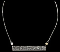 Silver Strike Paisley Stamped Bar Necklace