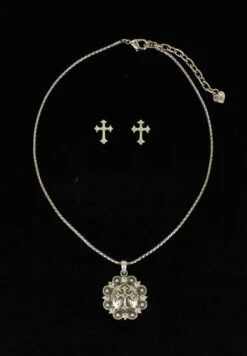 Blazin Roxx Western Concho Pendant With Cross Jewelry Set