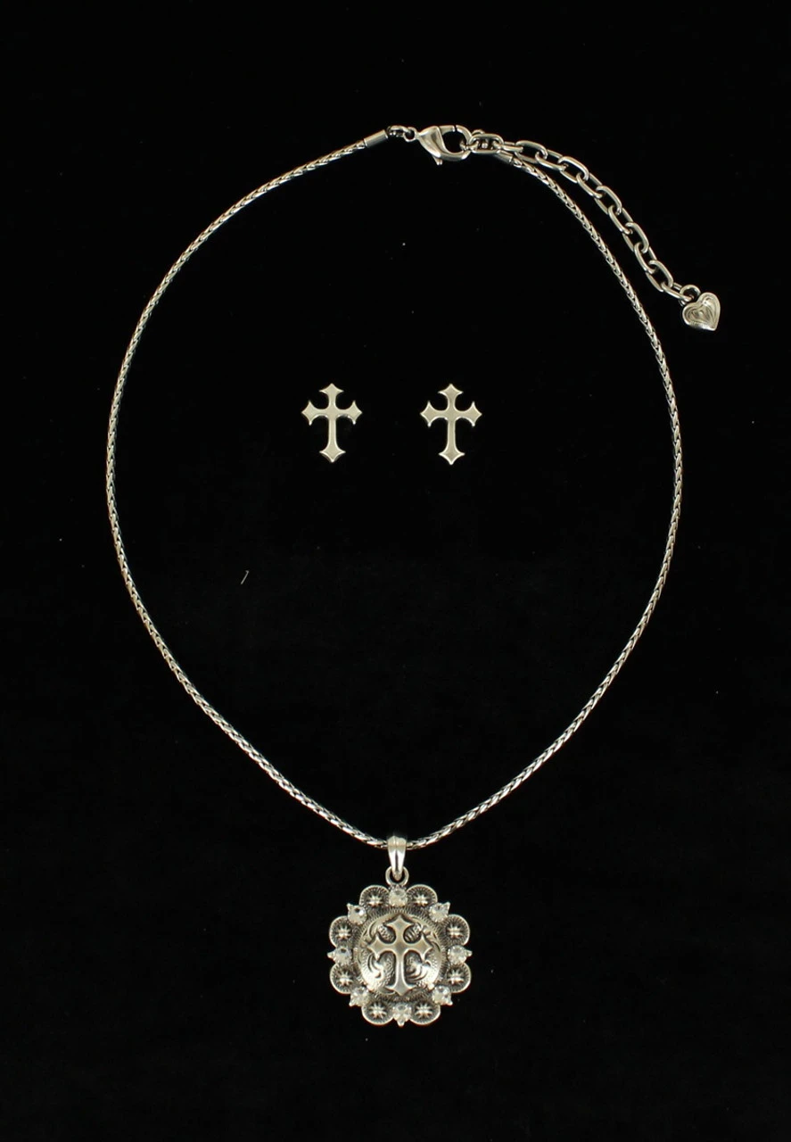 Blazin Roxx Western Concho Pendant With Cross Jewelry Set 3 Blazin Roxx Western Concho Pendant With Cross Jewelry Set