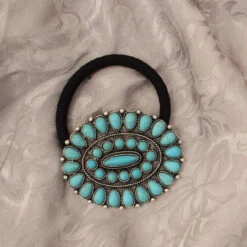 Blazin Roxx Hair Tie W/Oval Concho & Turquoise Stones