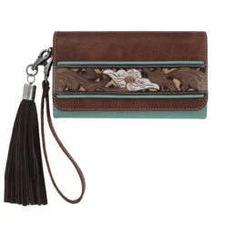 M&F Leopard Underlay & Flower Tooling W/Fringe Tassel Clutch Wallet