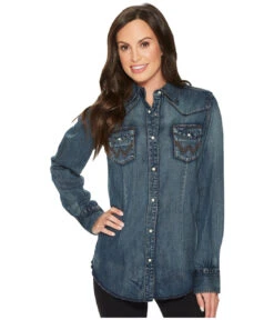 Wrangler - Womens Denim Western Fashion Top