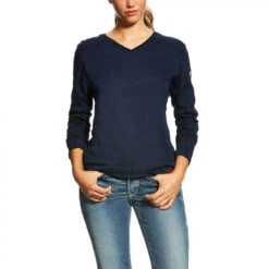 Ariat - Womens Navy FR V-Neck Long Sleeve Shirt
