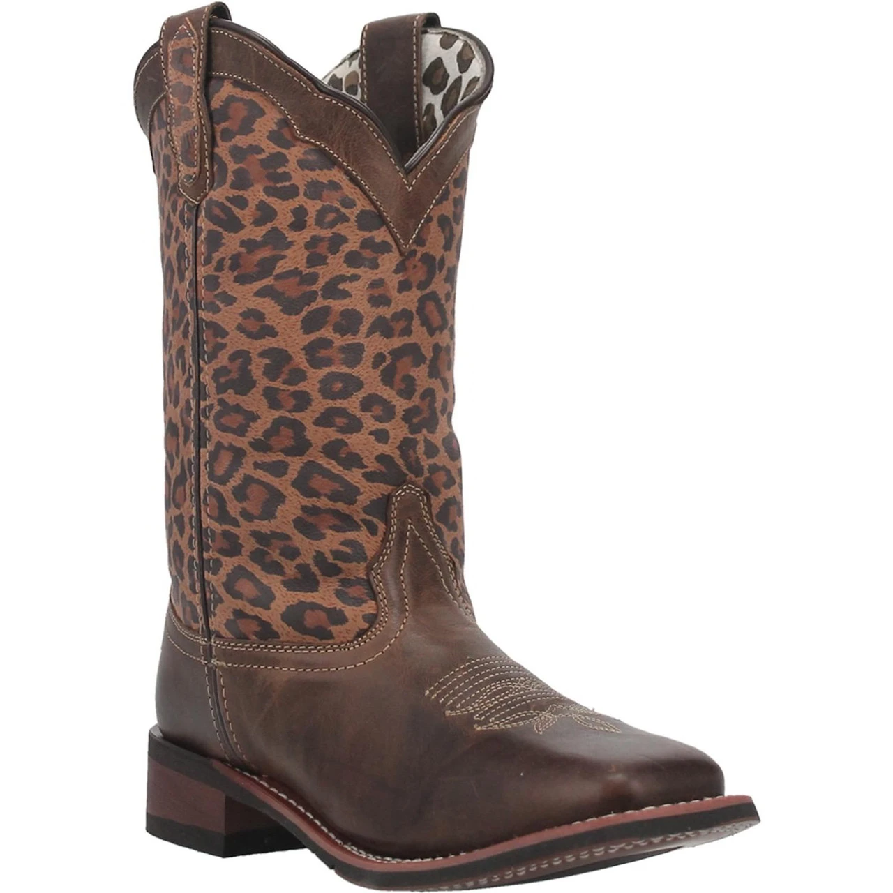 Laredo Womens Brown & Cheetah Astras Broad Square Toe Boots 3 Laredo Womens Brown & Cheetah Astras Broad Square Toe Boots