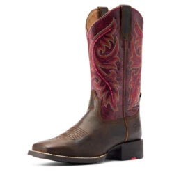 Ariat Womens Worn Mocha & Raspberry Performance Round Up Back Zip Square Toe Boots