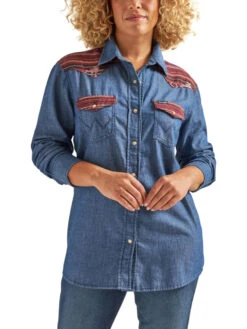 Wrangler Ladies Denim Snap Long Sleeve Shirt