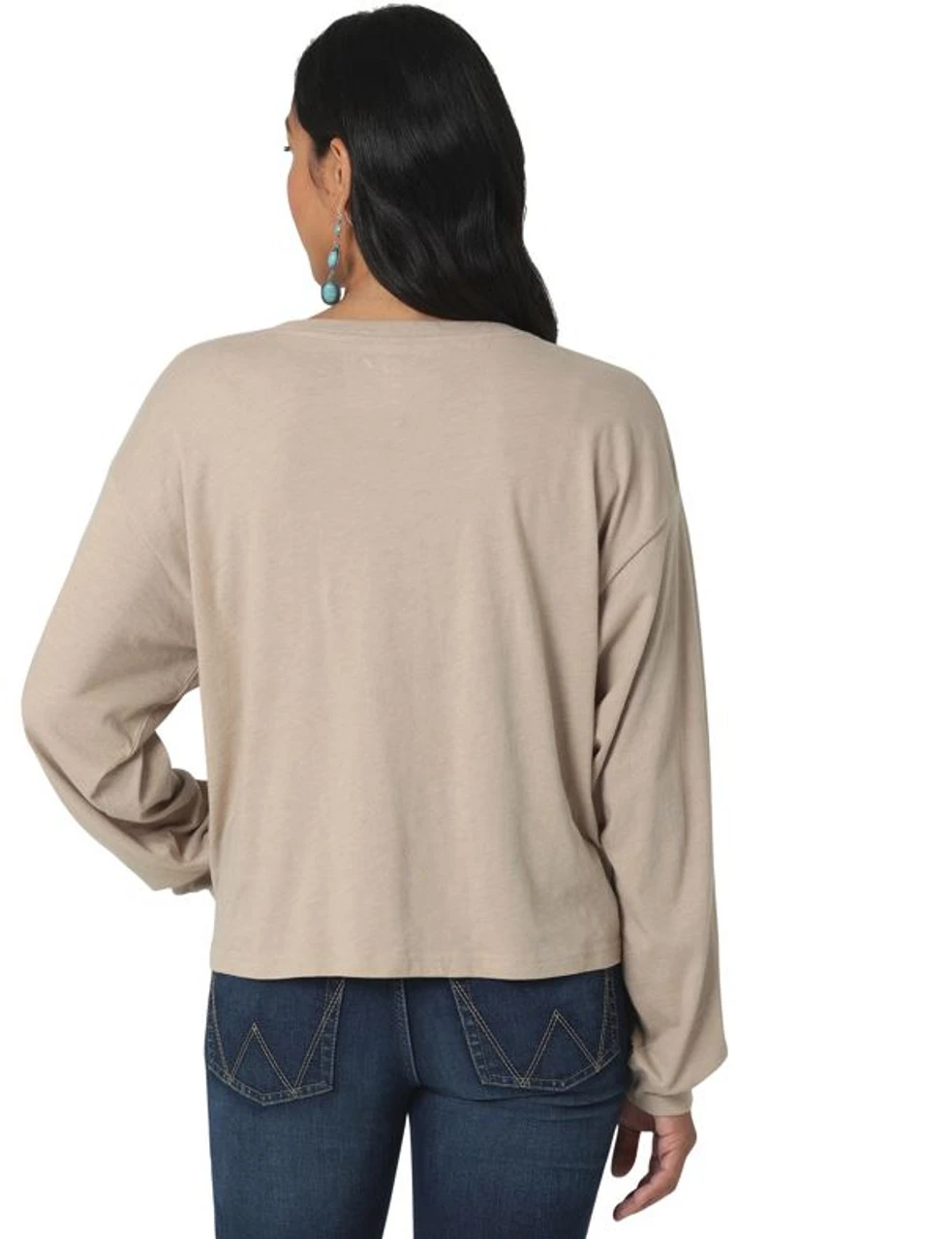 Wrangler Wangler Ladies Tan Boyfriend Cropped Long Sleeve Tee 4 Wrangler Wangler Ladies Tan Boyfriend Cropped Long Sleeve Tee - Image 2