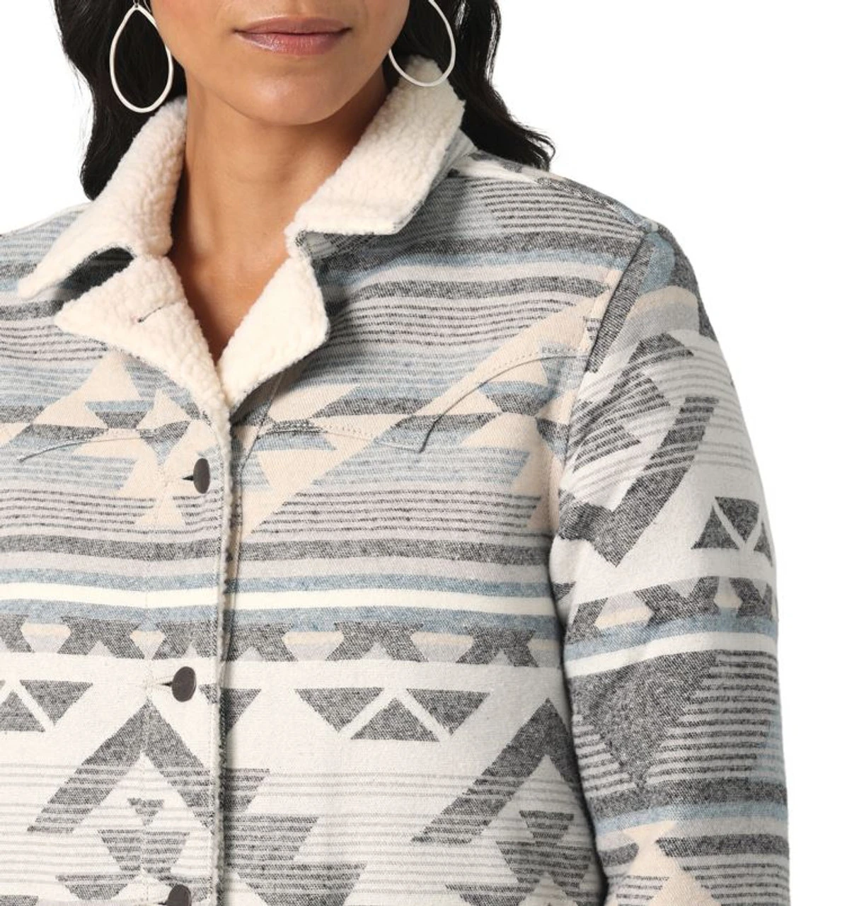 Wrangler Ladies Smoky Grey Sherpa Lined Southwestern Barn Jacket 5 Wrangler Ladies Smoky Grey Sherpa Lined Southwestern Barn Jacket - Image 3
