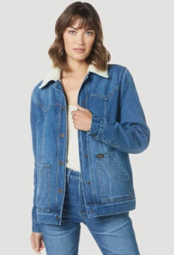 Wrangler Ladies Denim Sherpa Barn Coat