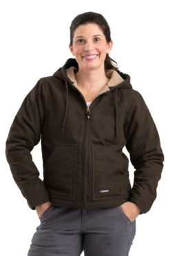 Berne Ladies Dark Brown Sherpa-Lined Softstone Duck Hooded Jacket
