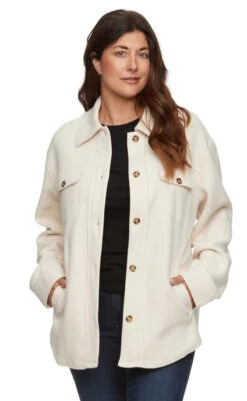 Threadgrit Womens Oat Callie Reverse Fleece Shirt Jacket