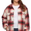 Threadgrit Womens Red Plaid Tessa Lined Shirt Jacket