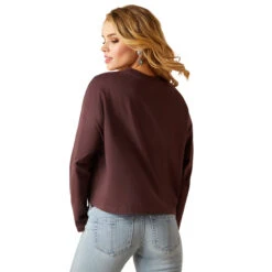 Ariat Womens Clove Brown Desert Horse Long Sleeve Crop Tee -Hey Dude Central P2796480 3 50731.1695137724