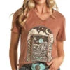 Rock & Roll Cowgirl Ladies Waterfall Scene Graphic Brown Short Sleeve Shirt 2 Rock & Roll Cowgirl Ladies Waterfall Scene Graphic Brown Short Sleeve Shirt -Hey Dude Central P2798875 1 48487.1697129898