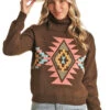 Rock & Roll Cowgirl Women's Brown Aztec Knit Turtleneck Sweater -Hey Dude Central P2798935 1 62034.1697129903