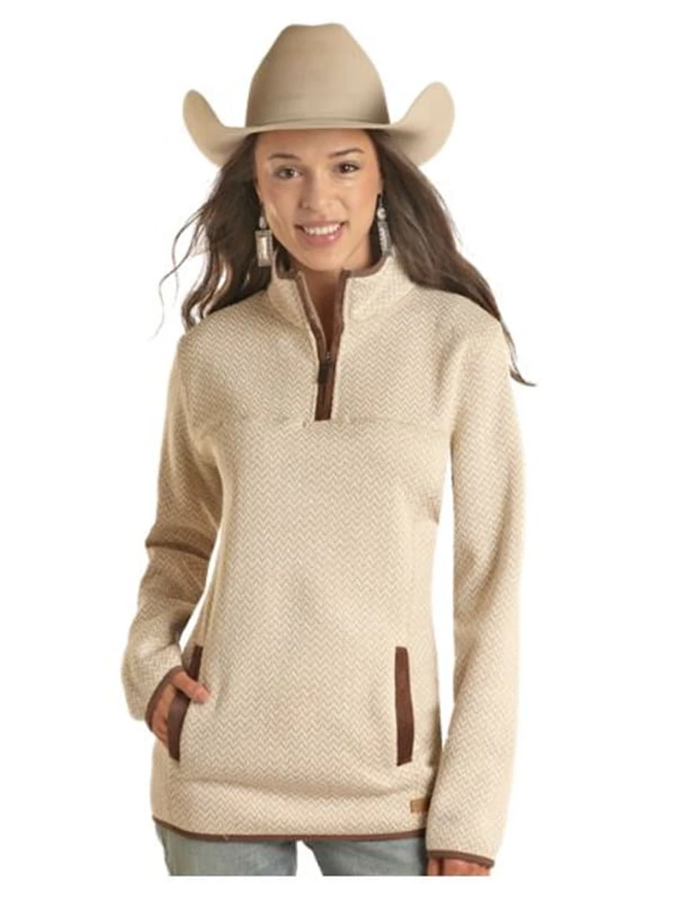 Powder River Outfitters Womens Beige Melange Henley Pullover 3 Powder River Outfitters Womens Beige Melange Henley Pullover