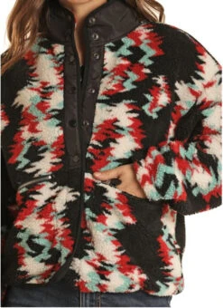 Rock & Roll Cowgirl Women's Black Abstract Print Sherpa Snap Up Jacket 7 Rock & Roll Cowgirl Women's Black Abstract Print Sherpa Snap Up Jacket -Hey Dude Central P2799615 3 49630.1692378375