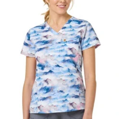 Carhartt Womens Rugged Flex Printed Cross Flex V-Neck Media Scrub Moutain Mist Top