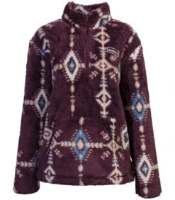 Hooey Ladies Fleece Pullover Maroon/Aztec