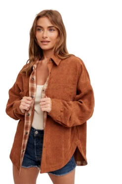 West & Wild Womens Rust Oversized Corduroy Shacket