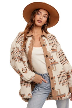 West & Wild Womens Multi Aztec Brushed Shacket