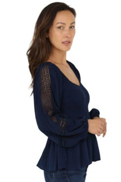 ?Nostalgia Women's Long Sleeve Smocked Peplum Top - Navy -Hey Dude Central P2880570 3 18255.1694804347