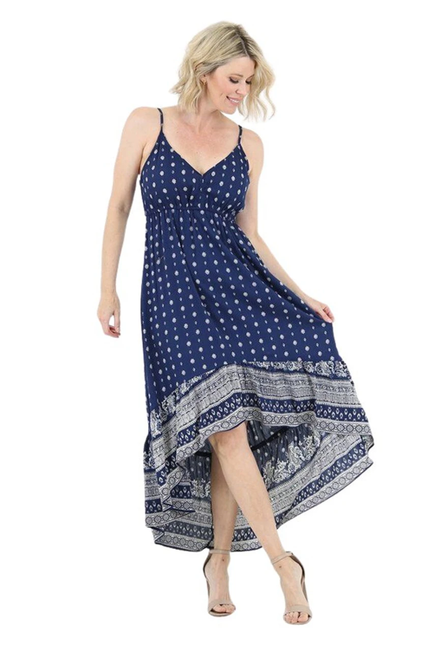 Nostalgia Women's Sleeveless V-Neck High-Low Navy Floral Midi Dress 3 Nostalgia Women's Sleeveless V-Neck High-Low Navy Floral Midi Dress